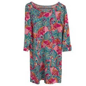 Lilly Pulitzer Linden Peel and Eat Flamingo 3/4 Sleeve Dress Size S Beach Preppy